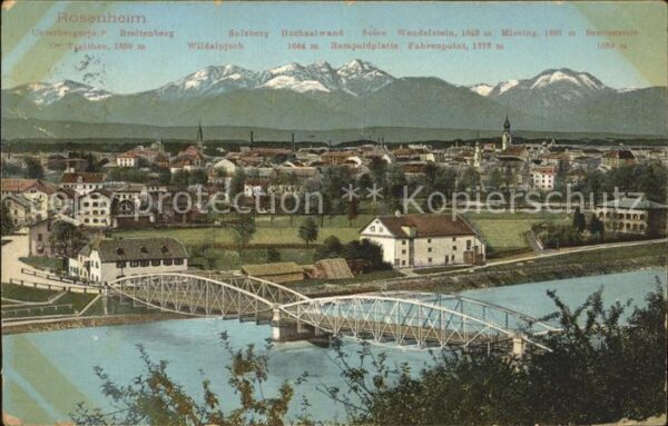 Rosenheim Bayern Gesamtansicht mit Alpenpanorama Innbrüc