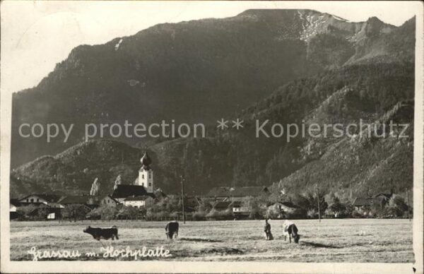 Grassau Chiemgau Ortsansicht mit Kirche und Hochplatte C