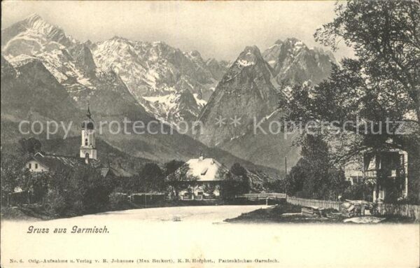 Garmisch-Partenkirchen Partie am Fluss Kirche Alpen