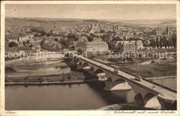 Trier Totalansicht mit neuer Moselbrücke alte