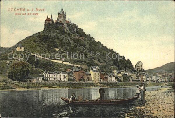 Cochem Mosel Uferpartie an der Mosel Boot Burg