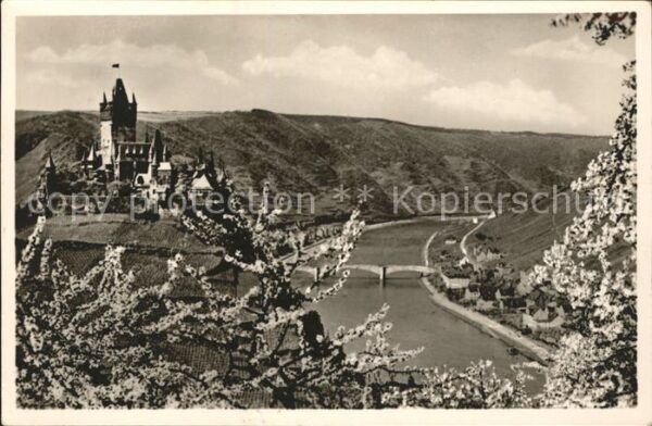 Cochem Mosel Panorama mit Burg Baumblüte