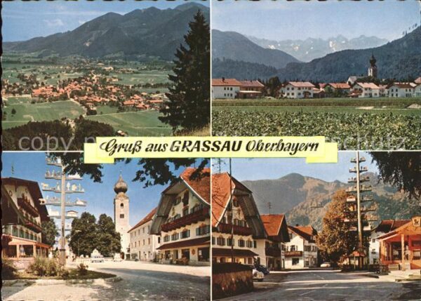 Grassau Chiemgau Gesamtansicht mit Alpenpanorama Strasse