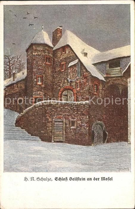 Beilstein Mosel Schloss Künstlerkarte H. R. Schulze Ste