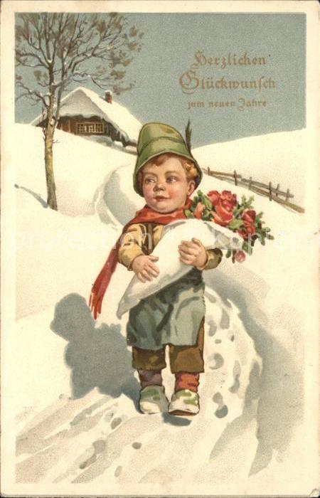 Neujahr Kind Blumen Zeichnung