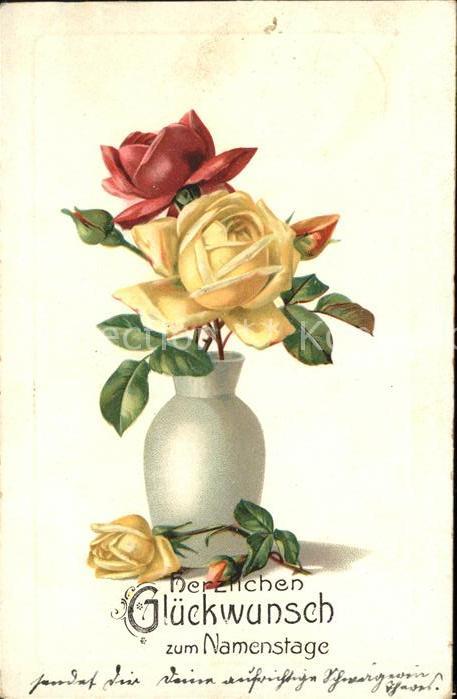 Namenstag Namenskarte Rosen Vase