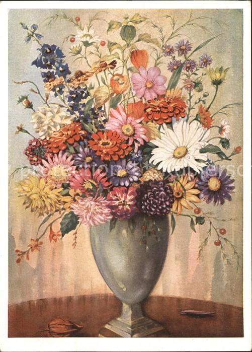 Kuenstlerkarte Vase Blumen