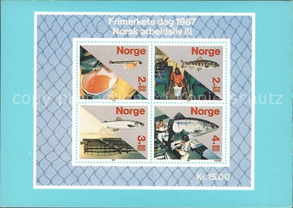 Briefmarken auf Postkarte Frimerkets Fische