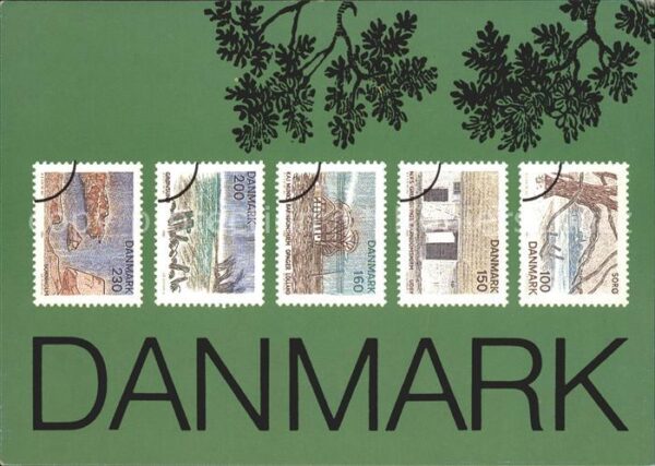 Briefmarken auf Postkarte Danmark