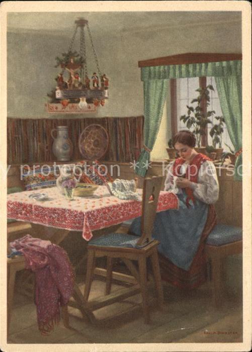 Kuenstlerkarte Tracht gute Stube