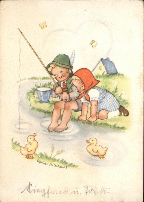 Baby Nursery Bebe Künstlerkarte Angeln Elfriede Reinhardt