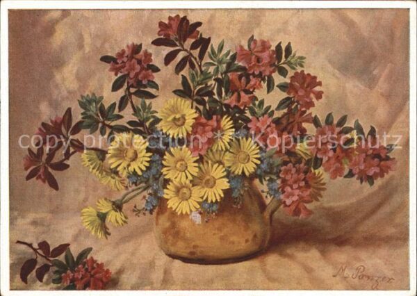Kuenstlerkarte M. Ponzer Blumen Vase