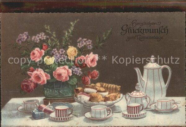 Namenstag Namenskarte Kaffee Blumen