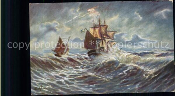 Kuenstlerkarte Bohlin Segelschiffe