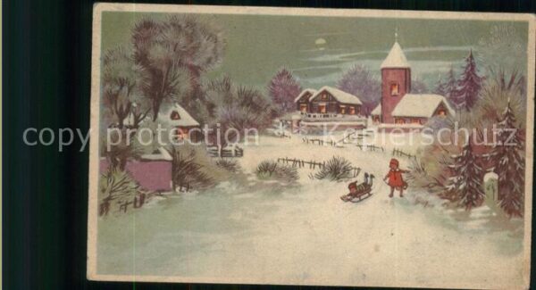 Kuenstlerkarte Winter Schlittenfahrt