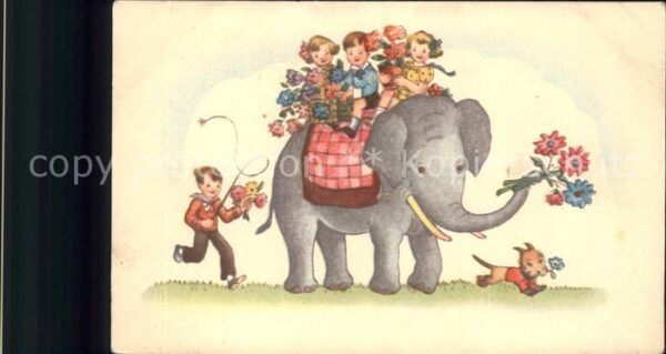 Elefant Kinder Blumen Zeichnung