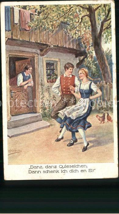 Trachten Danz danz Quieselchen Künstlerkarte