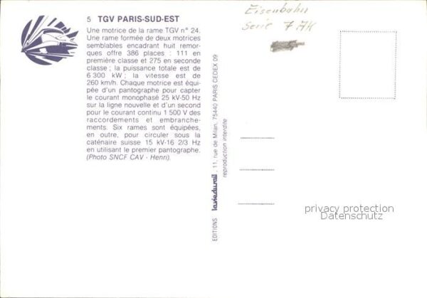 Eisenbahn TGV Paris Sud-Est – Bild 2
