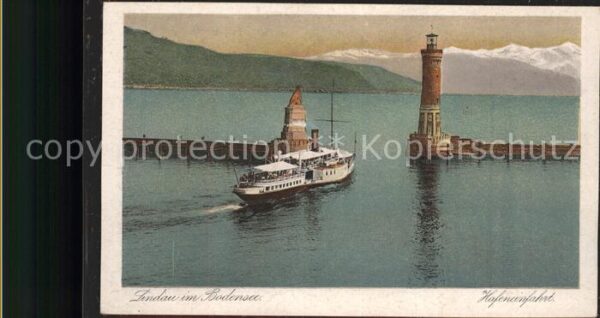 Bodensee Hafeneinfahrt Dampfschiff Lindau