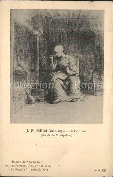 Kuenstlerkarte J. F. Millet La Bouillie Musee de Montp