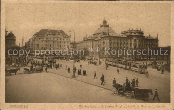 Strassenbahn Pferdekutsche Karlsplatz Justizpalast N