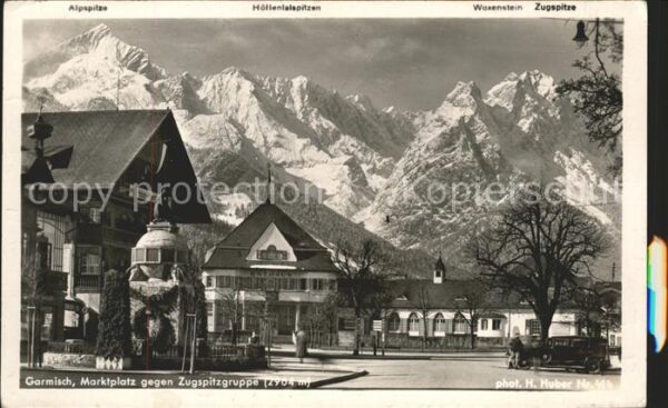 Foto Huber H. Nr. 414 Garmisch Marktplatz Zugspitzengrupp