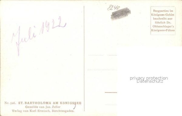 Kuenstlerkarte Jos. Zeller St. Bartholomä am Königssee – Bild 2
