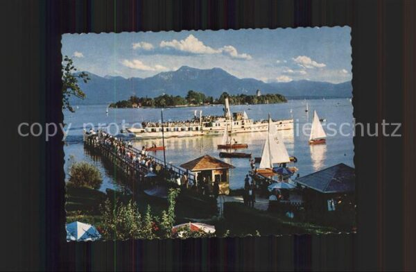 Dampfer Seitenrad Fraueninsel Chiemsee Hochgern
