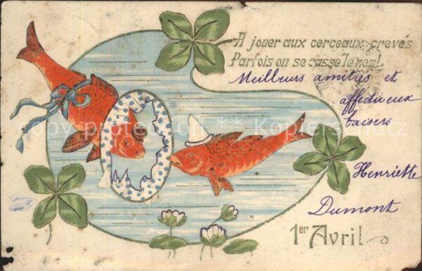 Datumskarte 1er Avril April Fische Spruch
