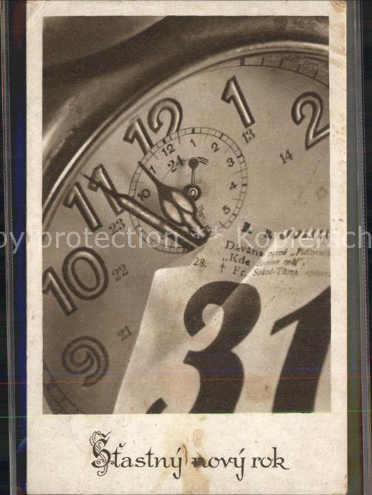 Neujahr Uhr Datumskarte Stastny novy rok Tschec