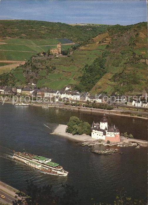 Kaub Fliegeraufnahme Ausflugsschiff Burg Pfa