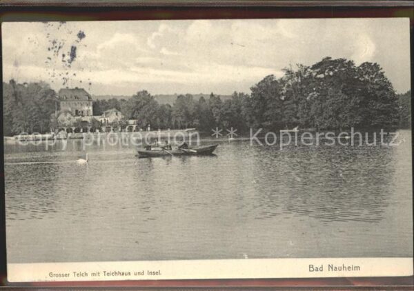 Bad Nauheim Grosser Teich mit Teihhaus und Insel