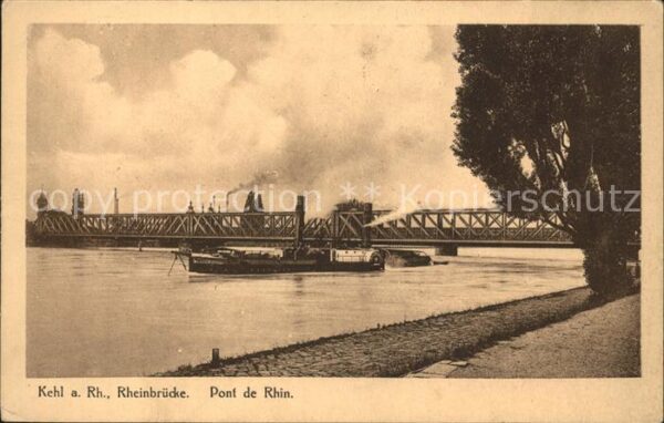 Kehl Rhein Rheinbrücke Frachtkahn