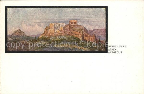 Athen Griechenland Akropolis Litho Künstlerkarte Bethe Loe