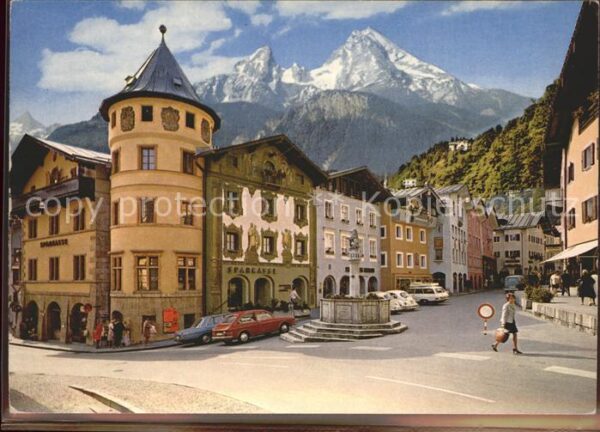 Berchtesgaden Marktplatz Brunnen Watzmann Berchtesgad