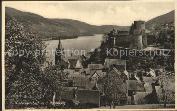 Niederheimbach Bingen Ortsansicht mit Heimburg Burg Hohneck R