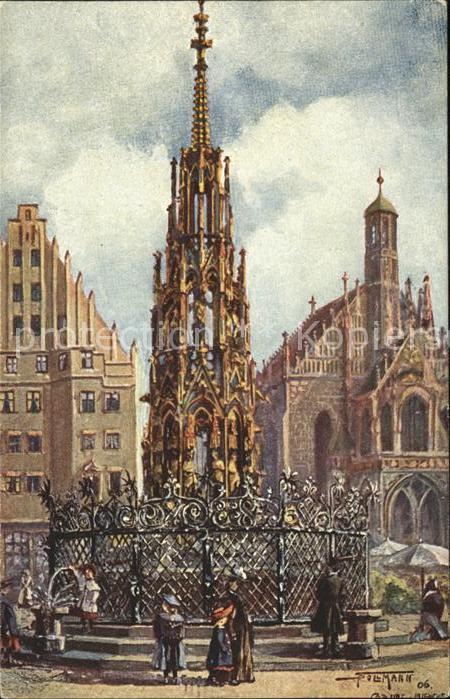Nuernberg Schöner Brunnen Künstlerkarte P. Sollma