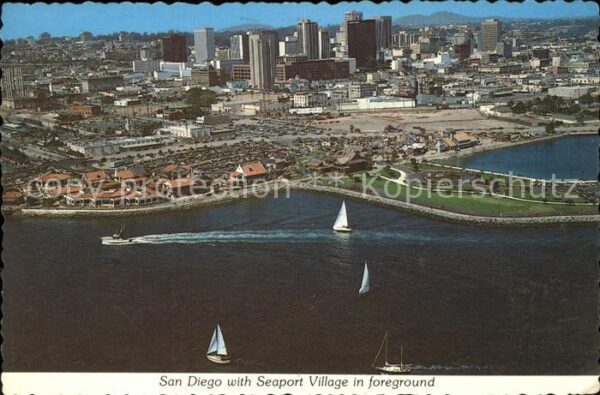 San Diego California with Seaport Village aerial view