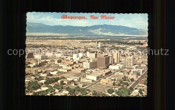 Albuquerque Skyline with Sandia Mountains aerial vi