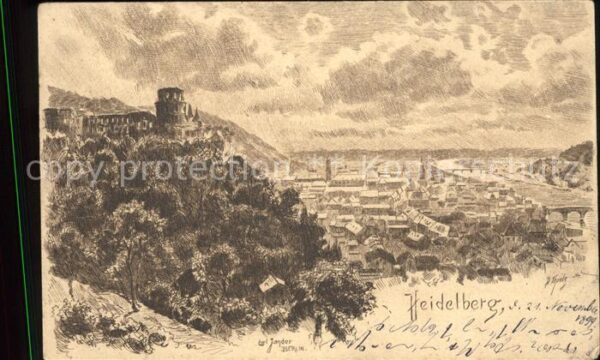 Heidelberg Neckar Künstlerkarte H. Thiele