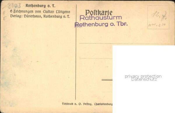 Rothenburg Tauber Burggarten Zeichnung Gustav Lüttgens – Bild 2