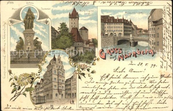 Nuernberg Museumbrücke Martin Behaim-Denkmal Topp