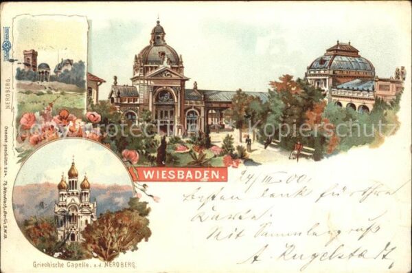 Wiesbaden Griechische Kapelle Neroberg Litho