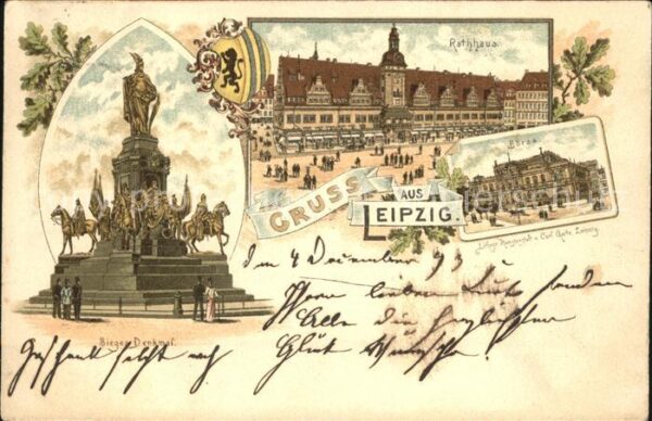 Leipzig Rathaus Sieges-Denkmal Börse Litho