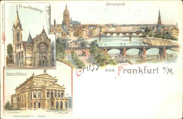 Frankfurt Main Peterskirche Opernhaus Litho