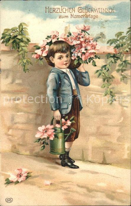Namenstag Namenskarte Glückwunsch Kind Blumen Gießkanne