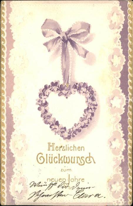 Neujahr Glückwunsch Herz Blumen Schleife