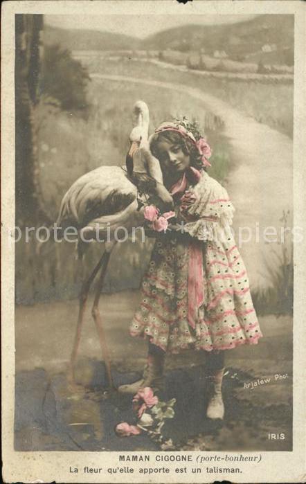 Storch Maman cigogne Kind Mädchen
