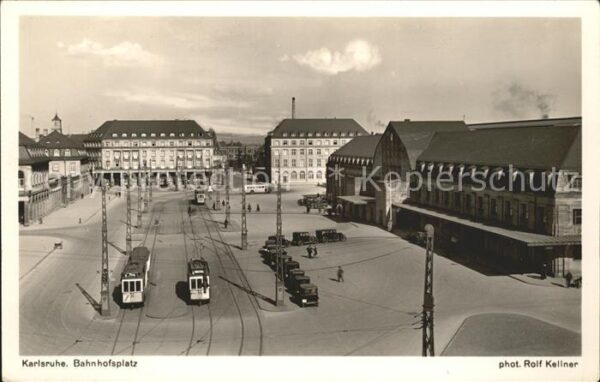 Foto Kellner Rolf Nr. 4112 Karlsruhe Bahnhofsplatz Strassenba