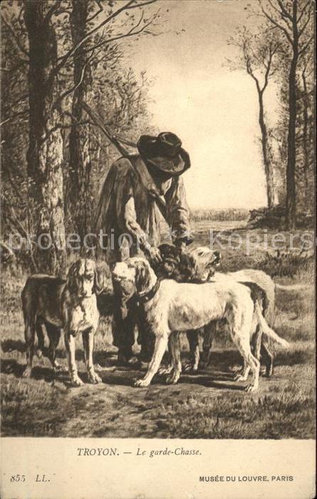 Hunde Künstlerkarte Troyon Le garde-Chasse Nr